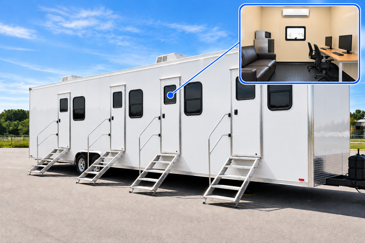 Workstations inside a mobile command center trailer